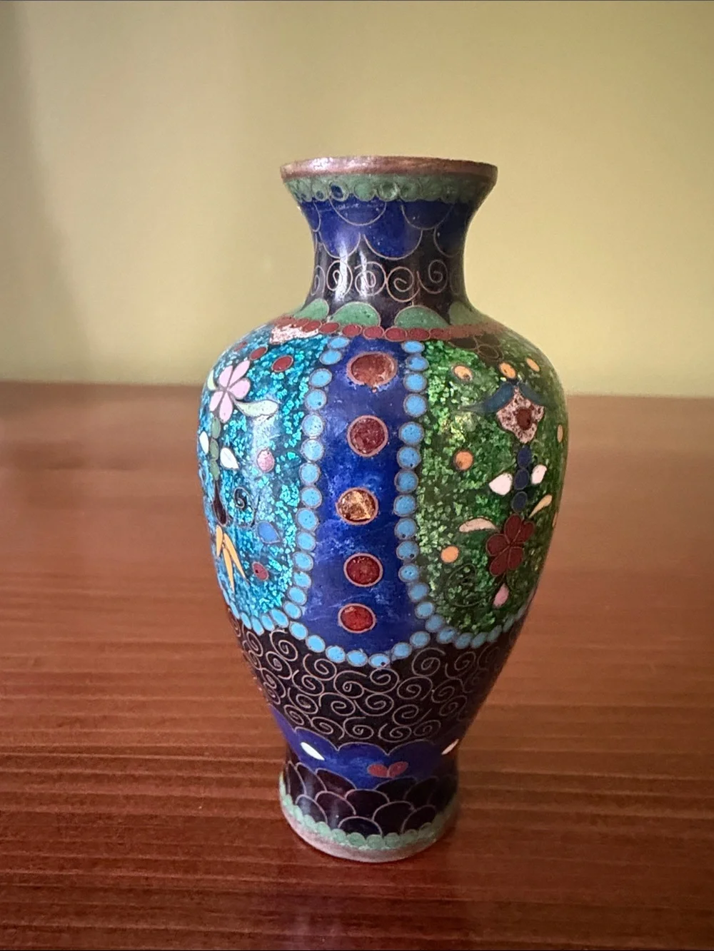 Blue Cloisonné Floral Mini Vase